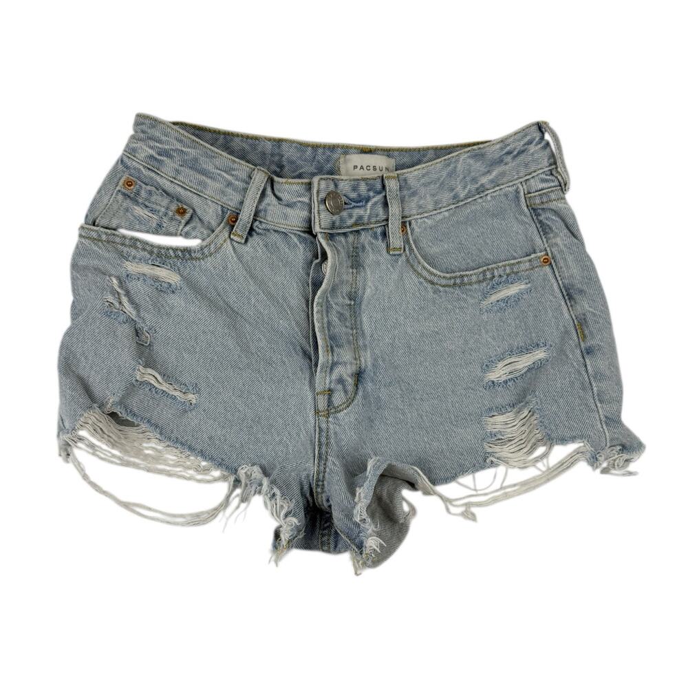 Pacsun High Rise Women’s Denim Shorts Size 25 Raw Hem Cutoffs Festival Casual